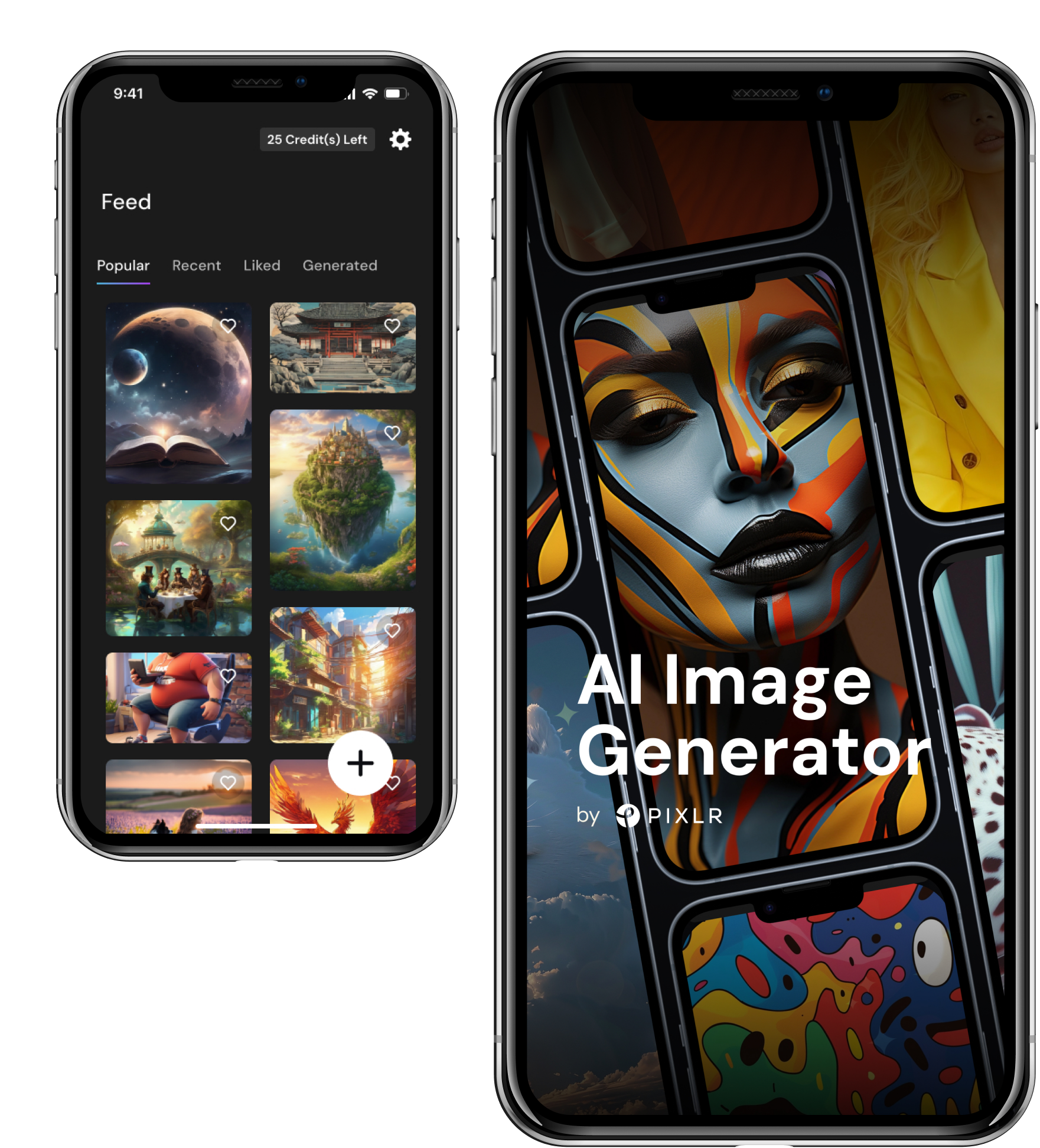 AI Image Generator feed and generated-art previews