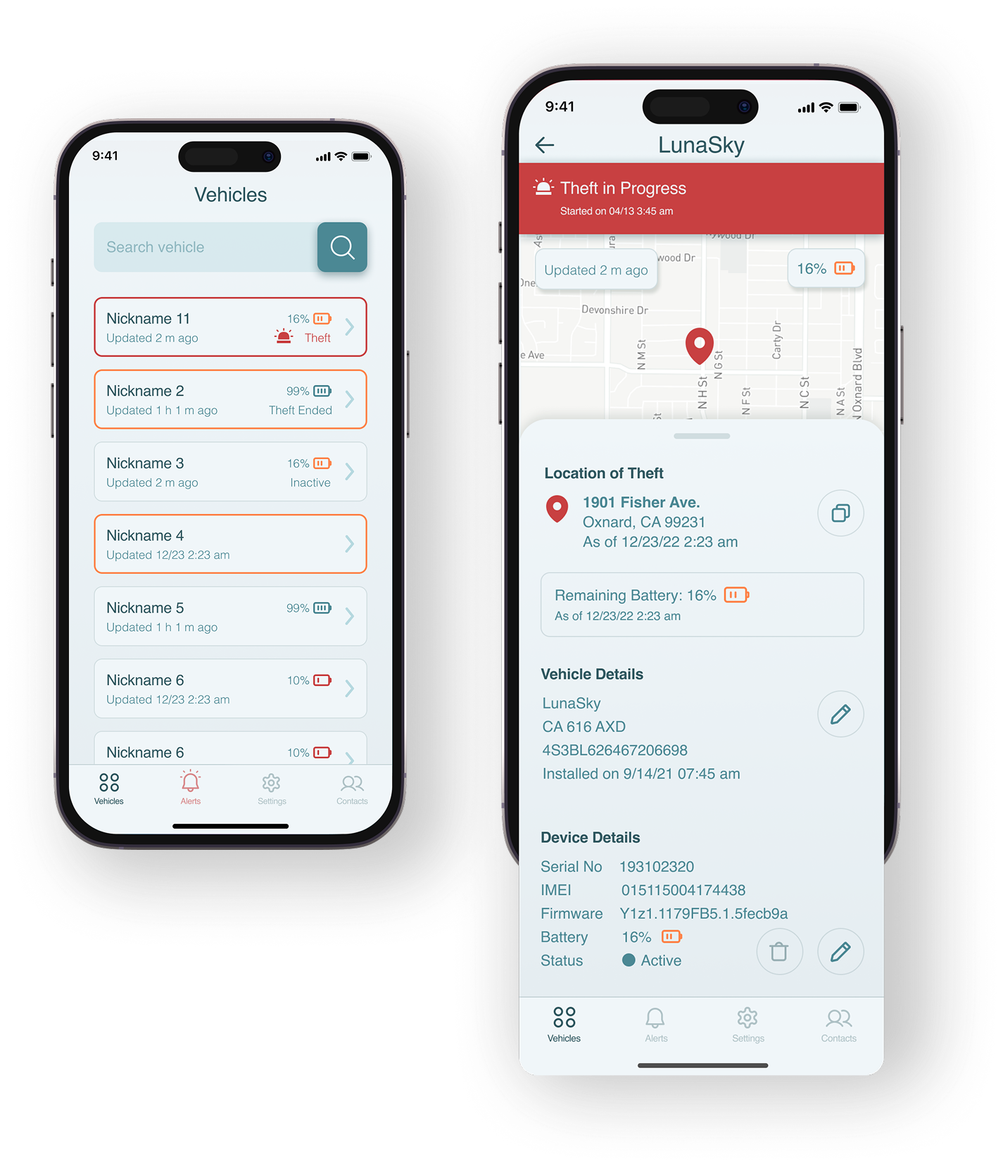 CATrak vehicle list and theft-alert mobile application