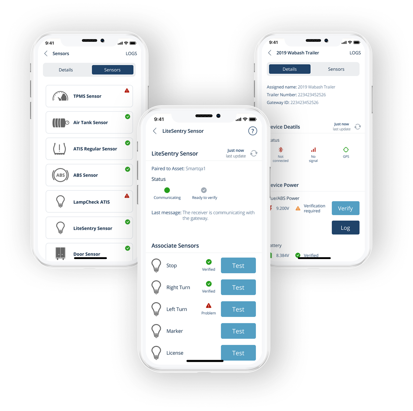 Install Assist mobile trailer sensor and device screens