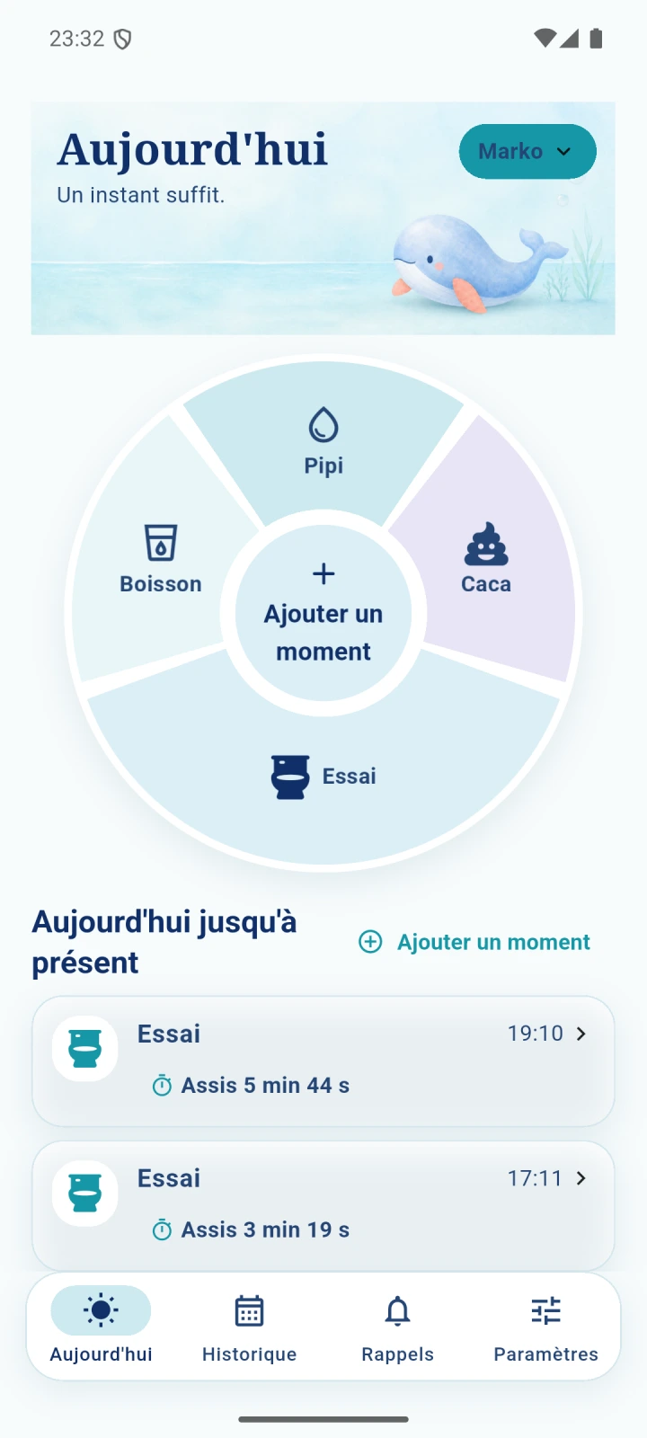 OwnTempo: Apprentissage du pot — minuteur et rappels