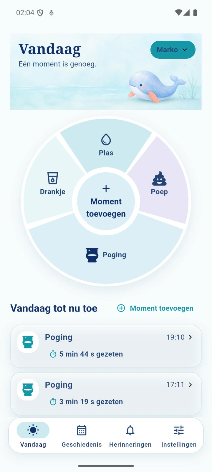 OwnTempo: Zindelijk worden — timer en herinneringen