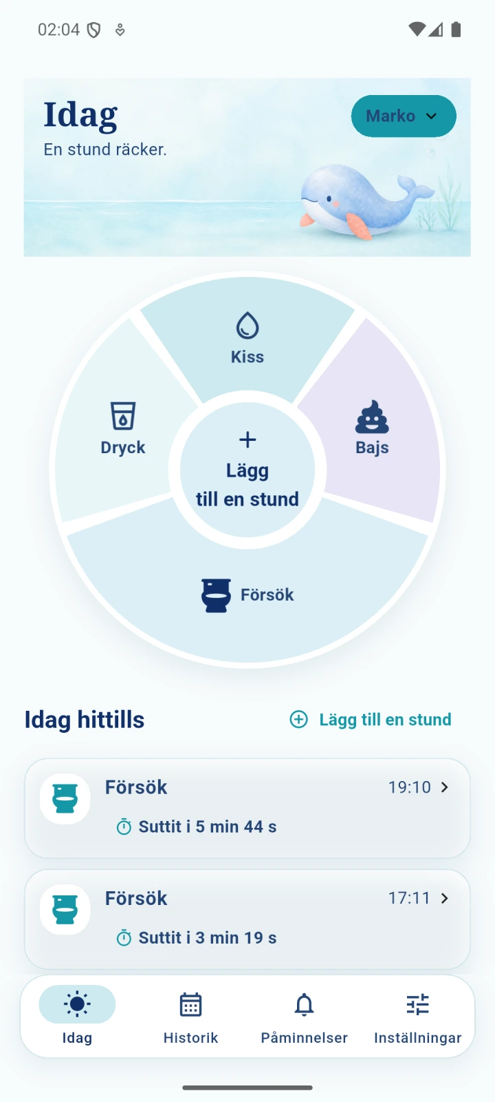 OwnTempo: Potträning — timer och påminnelser