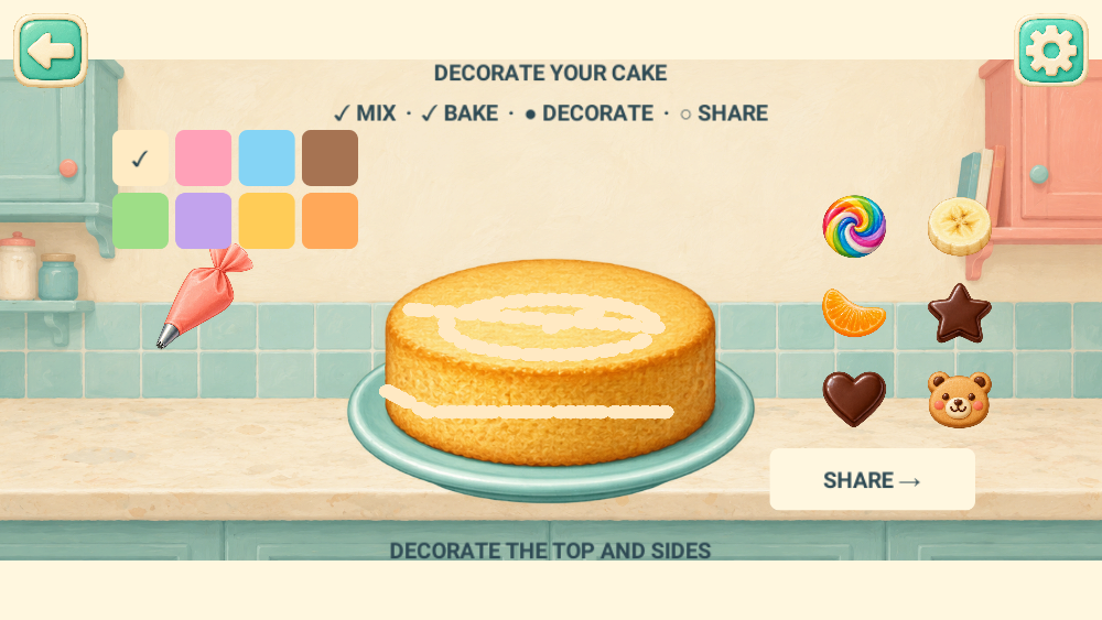 Cooking a Cake: a mixing bowl with a water jug, flour, egg and whisk