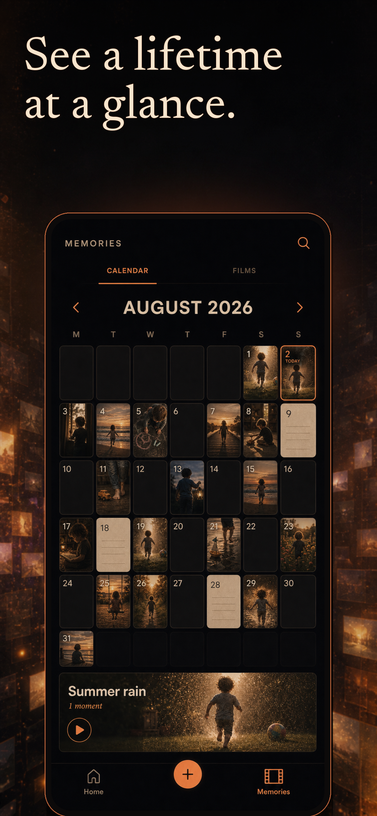 Memories calendar with daily family moments